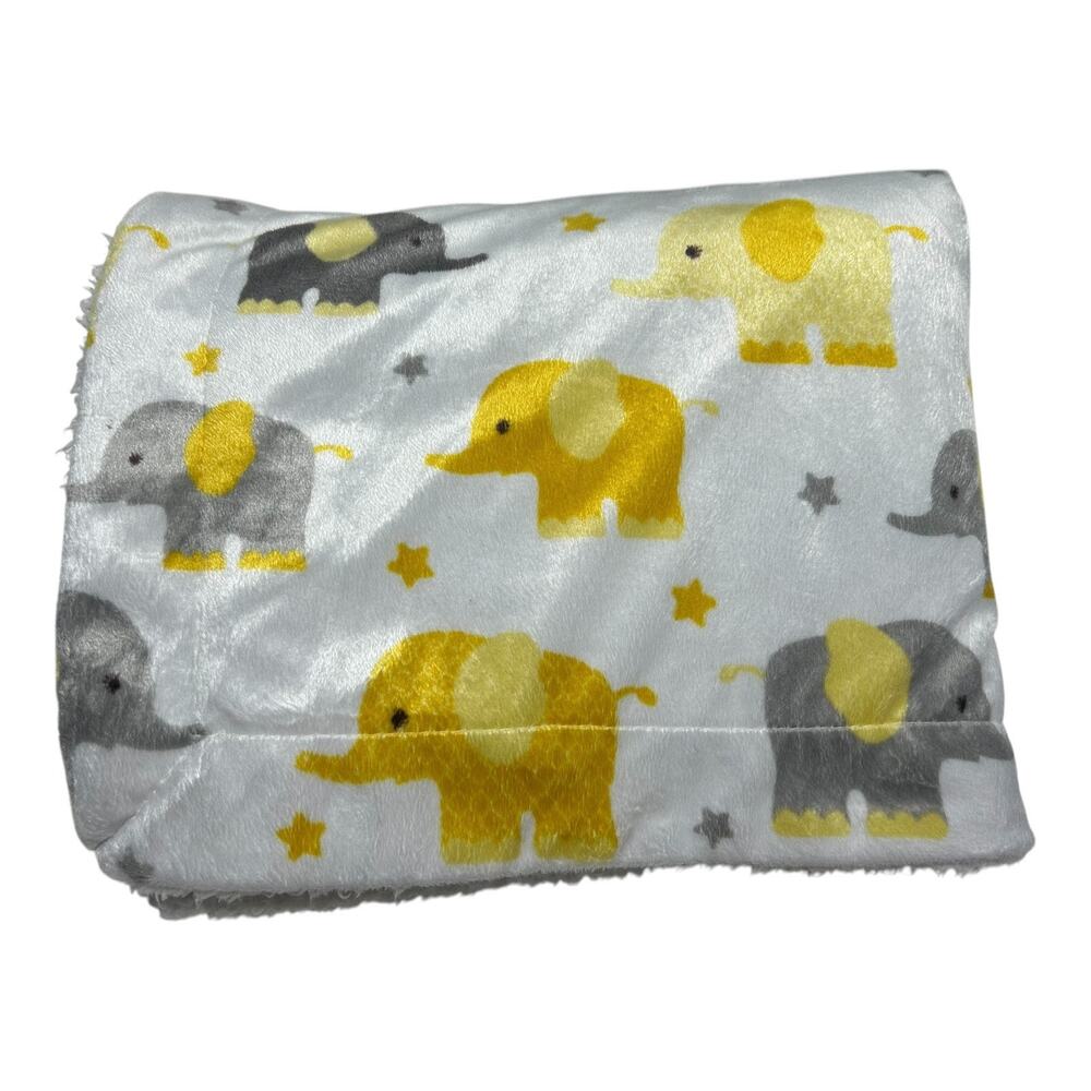 SL Home Fashions Yellow Gray Elephant Baby Blanket Minky Sherpa